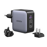 Ugreen Φορτιστής Χωρίς Καλώδιο με Θύρα USB-A και 2 Θύρες USB-C 65W Γκρι (Worldwide Travel)