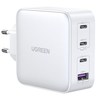 Ugreen Încărcător Fără Cablu GaN cu Port USB-A și 3 Porturi USB-C 100W Albς (Tech Fast )