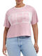 Ugg Australia Jordene Colorblocked Logo Women's Summer Crop Top Cotton Short Sleeve Pink