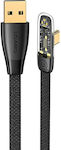 Usams Iceflake Series US-SJ585 Angle (90°) / Braided / Flat USB 2.0 Cable USB-C male - USB-A male 66W Black 1.2m (SJ585USB01)