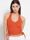 Funky Buddha Women's Summer Crop Top Sleeveless with Tie Neck Orange Rust