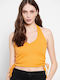 Funky Buddha Women's Summer Crop Top Sleeveless with Tie Neck Sun Yellow