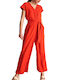 Attrattivo Women's Short-sleeved One-piece Suit Burnt-orange