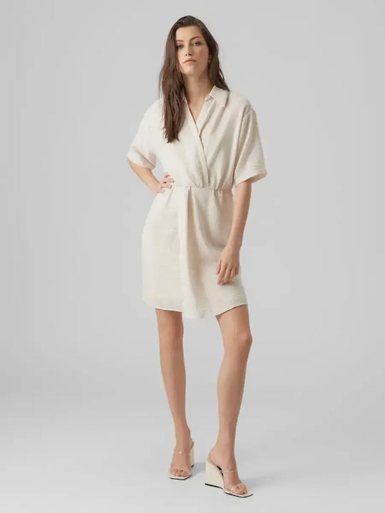 Summer Mini Shirt Dress Wrap Beige