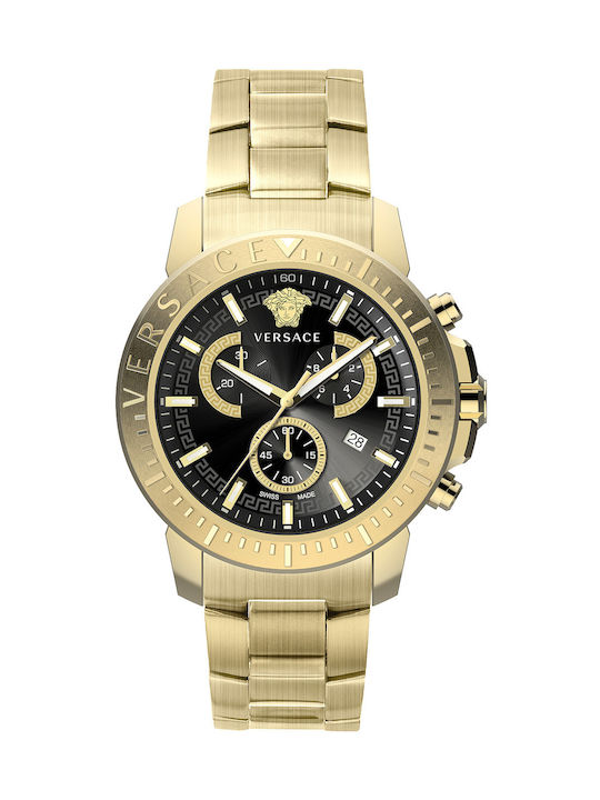 Versace Uhr Chronograph Batterie mit Gold Metallarmband
