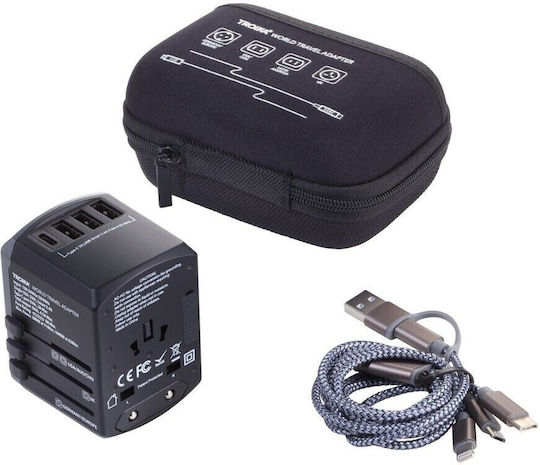 Troika TRA45 BK Αντάπτορας Πρίζας από Universal σε Universal με 3 Θύρες USB