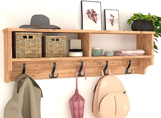 Megapap Wall Hanger Ottila Wooden 15 Hooks Pine Oak 120x22x37cm