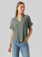 Women's Summer Blouse Short Sleeve with V Neckline Olive