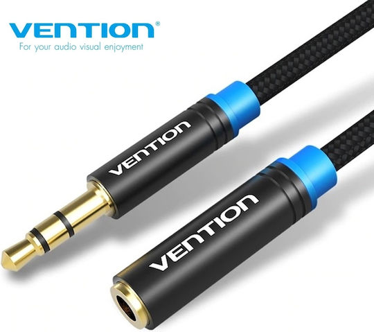 Vention 3.5mm Jack Cable 3.5mm Male - 3.5mm Female Black 3m With Gold Plated Terminals VAB-B06-B300-M