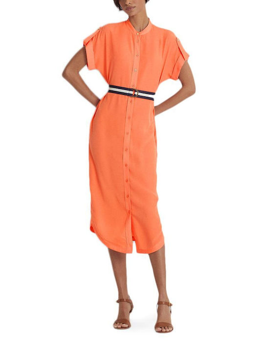 Ralph Lauren Καλοκαιρινό Midi Σεμιζιέ Φόρεμα Πορτοκαλί