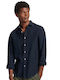 Superdry Stud Linen Men's Shirt Long Sleeve Linen Navy Blue