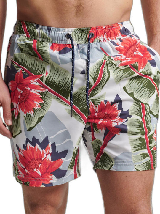 Superdry Hawaiian Costume De Baie Bărbătesc Pantaloni Scurți Albi Florali