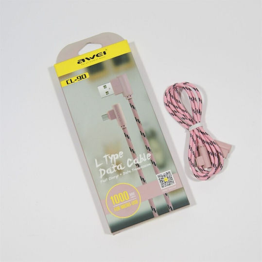 Awei Winkel (90°) / Geflochten USB 2.0 auf Micro-USB-Kabel Rosa 1m (PH-CL-90) 1Stück