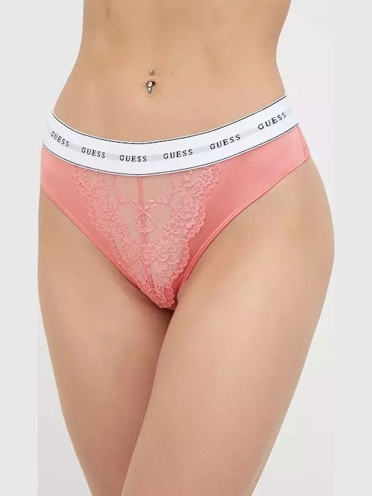 Guess Belle Γυναικείο String με Δαντέλα Κοραλί