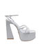 Windsor Smith Platform Leather Women's Sandals Babygirl with Ankle Strap Silver with Chunky High Heel