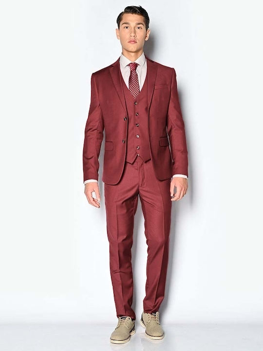 Sogo Men's Suit Slim Fit Burgundy