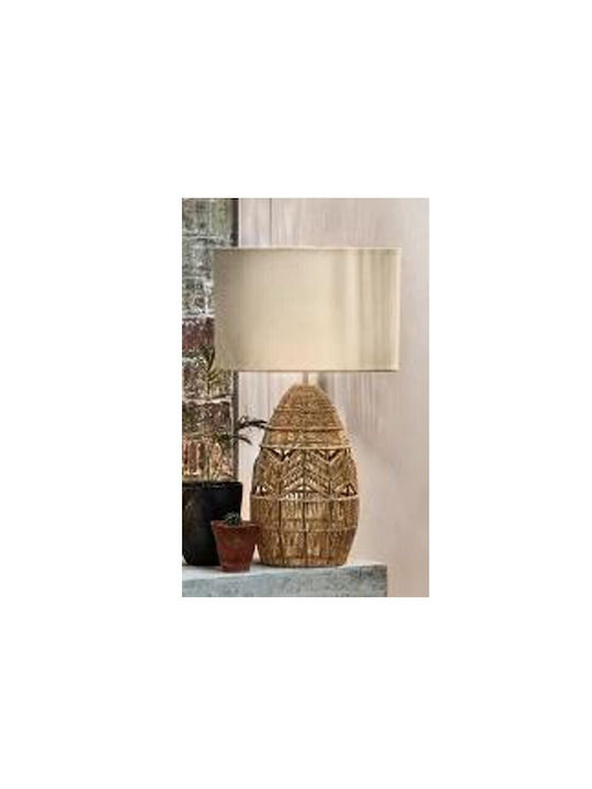 Timber Destyle Boho Tischlampe aus Seil für E27 Fassung mit Beige Schirm und Braun Fuß