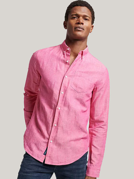 Superdry Stud Linen Μακρυμάνικo Λινό Πουκάμισο ...