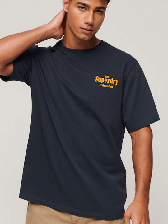 Superdry Code Ath Club Ανδρικό T-shirt Navy Μπλε με Στάμπα