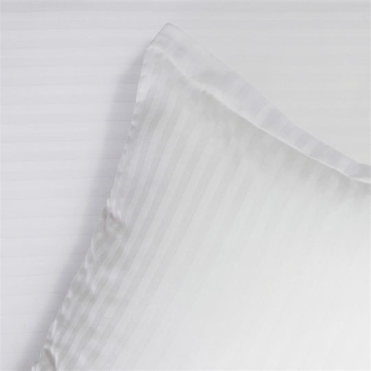 Borea Striped Satin Hotel Sheet White Queen Size 240x260cm Cotton & Viscose 1pcs