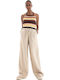 Damen Leinen Hose in Weiter Linie Ecru
