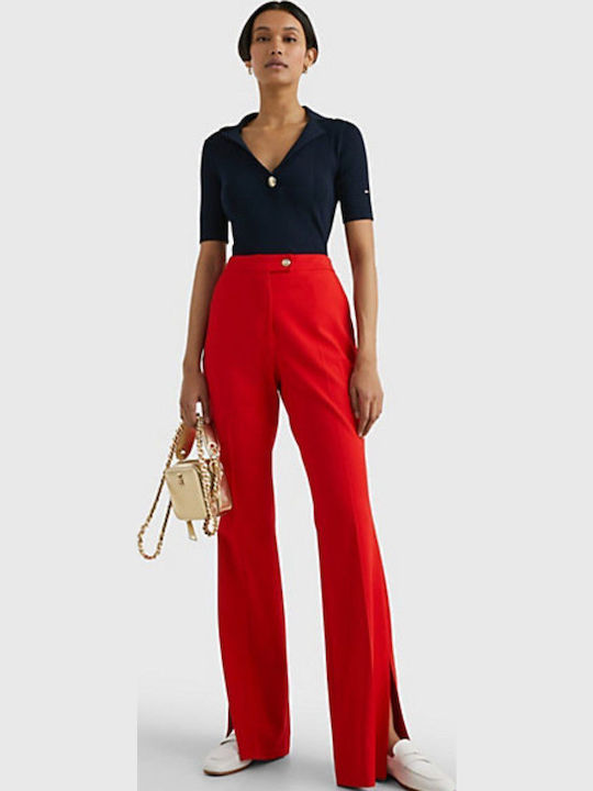 Women's High-waisted Fabric Trousers Flared Red