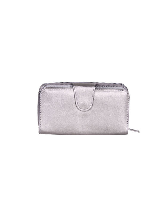 Brieftasche Damenbrieftasche aus Kunstleder grau metallic