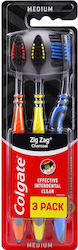 Colgate Zig Zag Charcoal Manual Toothbrush Medium Blue/Orange/Yellow 3pcs