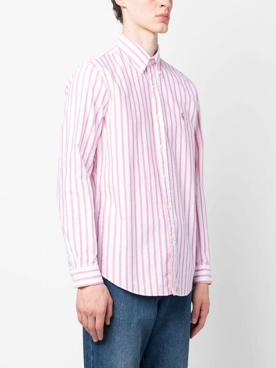 Ralph Lauren Men's Striped Shirt with Long Sleeves Pink