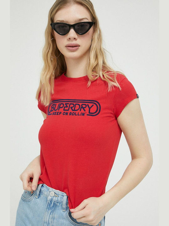 Superdry Γυναικείο T-shirt Κόκκινο