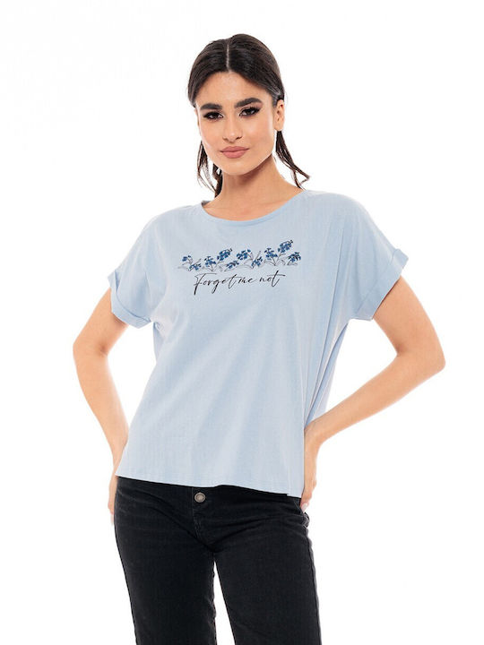 Biston Γυναικείο T-shirt Γαλάζιο με Στάμπα