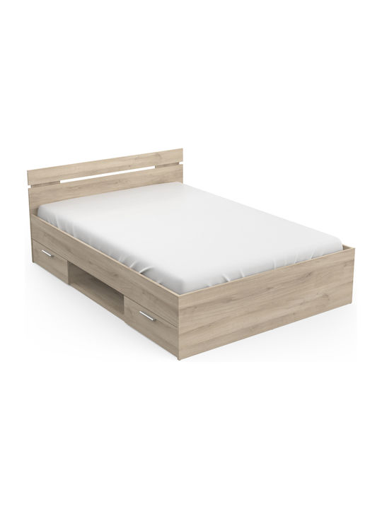 Κρεβάτι Διπλό Ξύλινο Εκρού με Συρτάρια 140x200cm