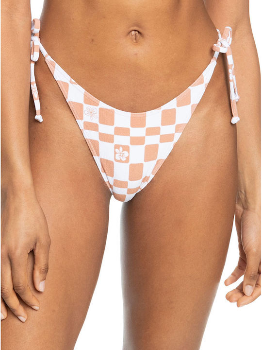 Roxy Check It Cheeky Bikini Slip με Κορδονάκια Λευκό