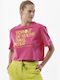 Body Action Women's Athletic Oversized Crop T-shirt Fuchsia