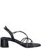 Tamaris Leather Women's Sandals with Strass Black with Chunky Medium Heel