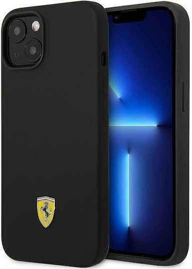 Ferrari Metal Logo Umschlag Rückseite Silikon Schwarz (iPhone 14)