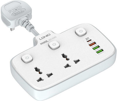 Ldnio 2-Outlet Power Strip with USB without Cable White