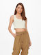 Only Women's Summer Crop Top Cotton Sleeveless Beige