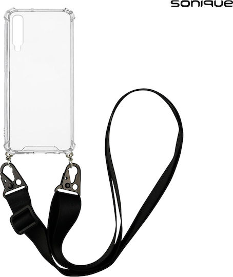 Sonique Strap Armor Задна корица Силикон с Каишка Прозрачен/черен (A50/A50S)