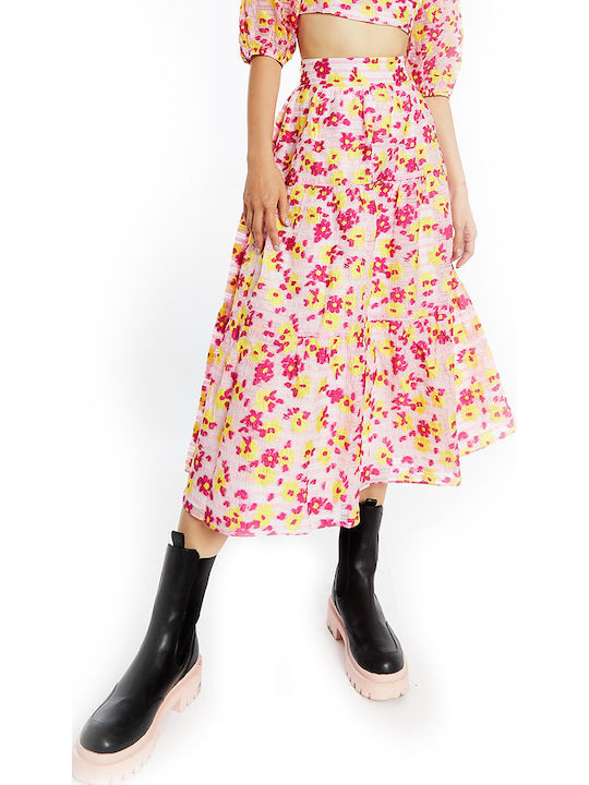 Ψηλόμεση Midi Φούστα Κλος Floral Ροζ