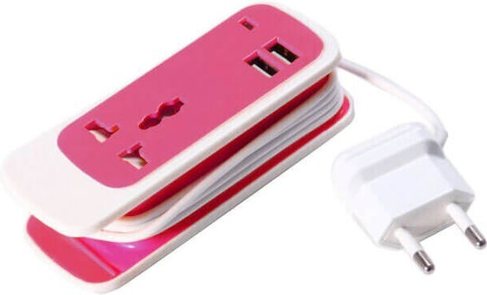 EXBO-S15 Rosa Steckdosenadapter aus Universal für Griechenland mit 2 USB-Steckdosen