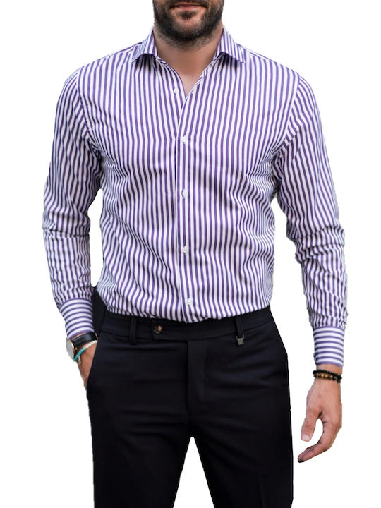 Long-sleeved Cotton Shirt Striped Lilacc
