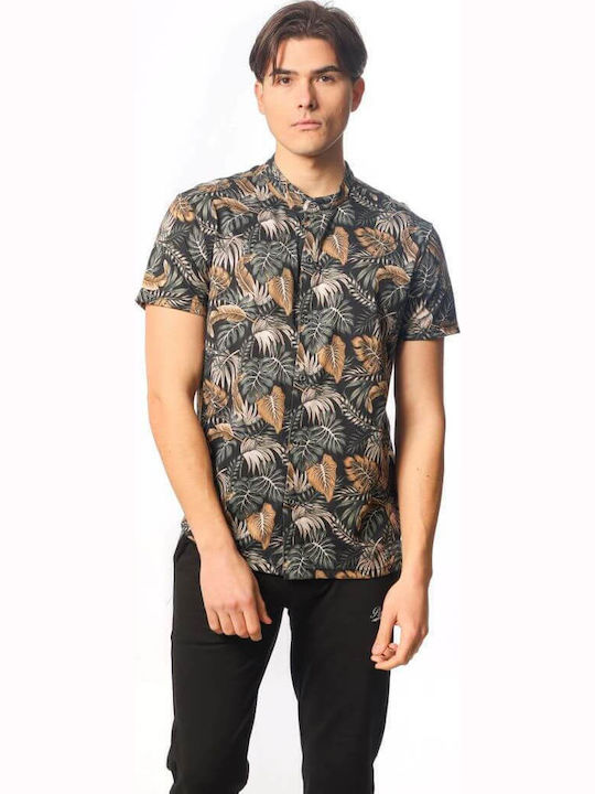 Short Sleeve Cotton Shirt in Regular Fit Floral Black