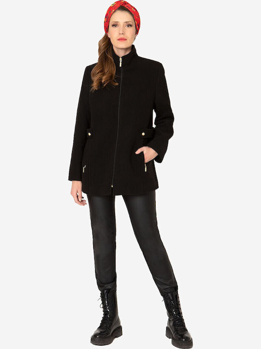 Women's Black Coat with Zipper