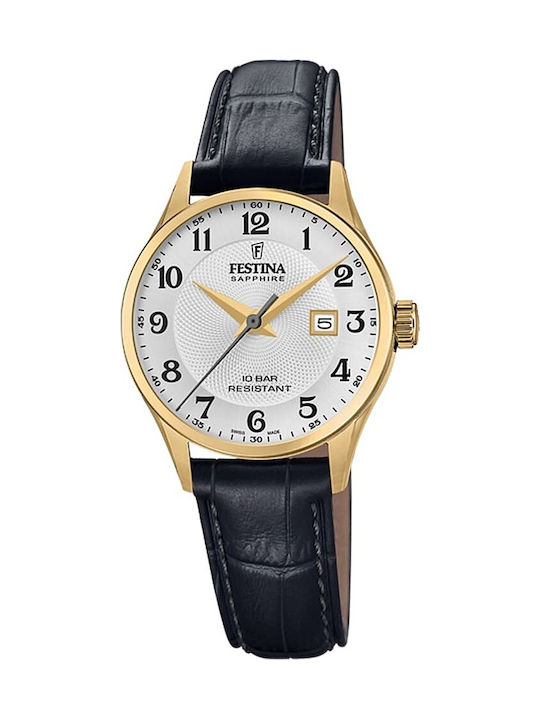Festina Damenuhr 29mm Batterie mit Gold Lederar...