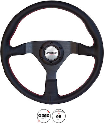 Simoni Racing Leather Three Spoke Car Steering Wheel with 35cm Diameter Red/Black