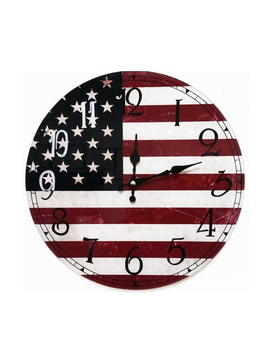 SP Souliotis Usa Ρολόι Τοίχου Γυάλινο Πολύχρωμο Ø30cm