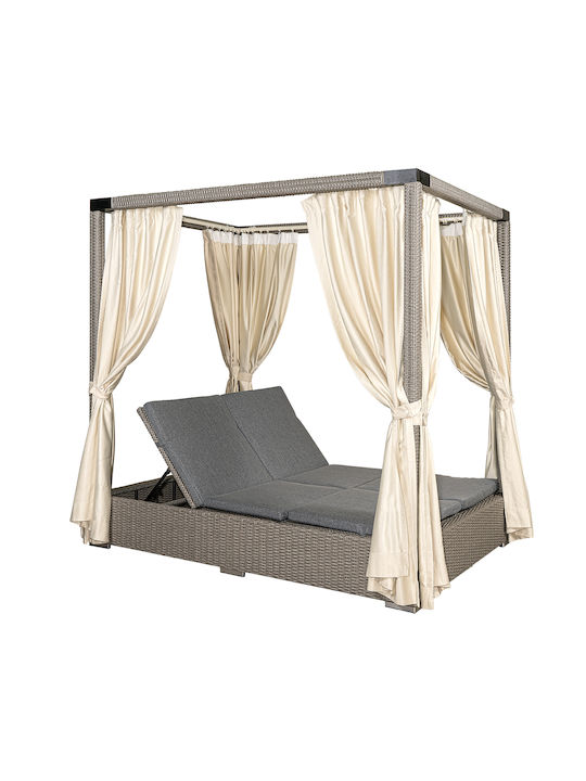 Sunbed Double Aluminum with Cushion & Sunshade Gray 150x200x200cm.