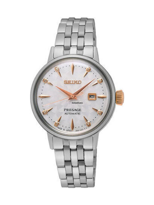 Seiko Presage Clover Club Γυναικείο Ρολόι 30mm Αυτόματο με Ασημί Μεταλλικό Μπρασελέ