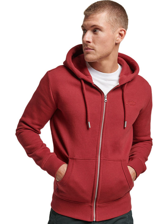 Superdry Ζακέτα με Κουκούλα Κόκκινη